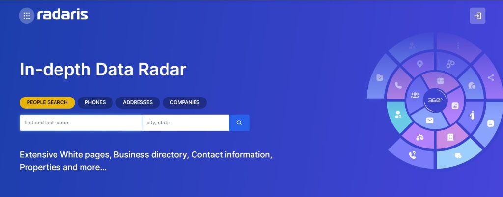 Radaris website home page
