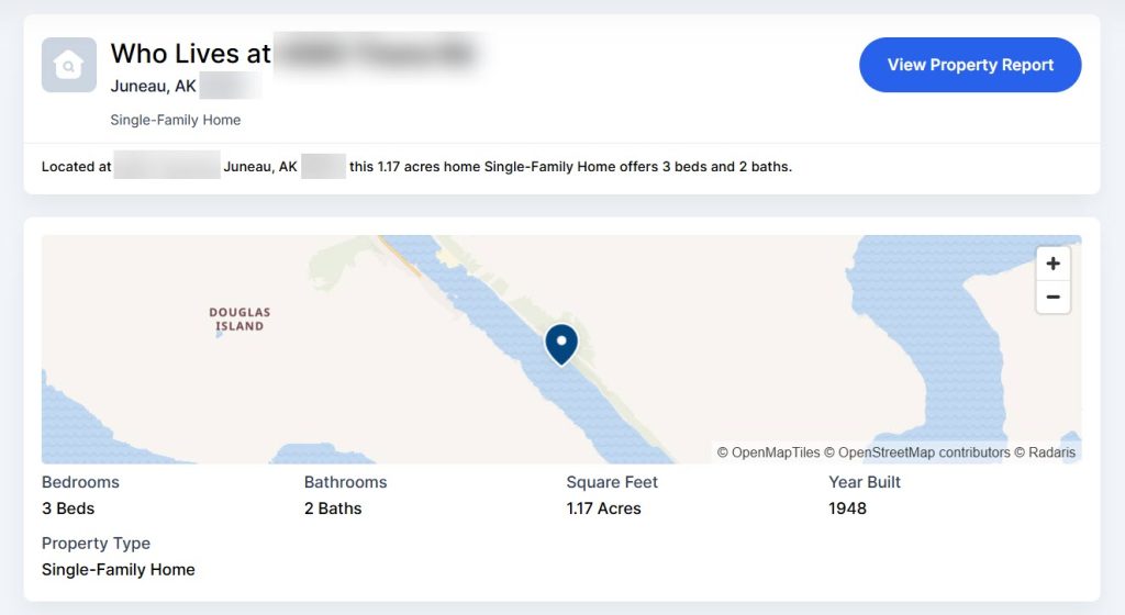 Address lookup result on Radaris