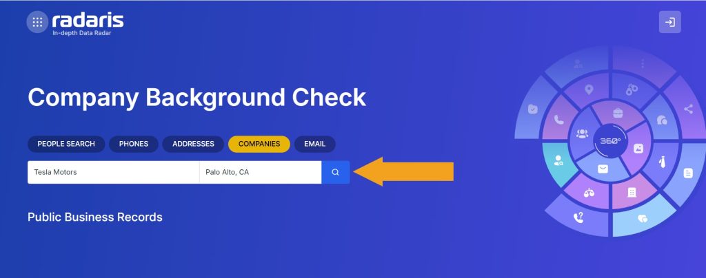Company lookup on Radaris