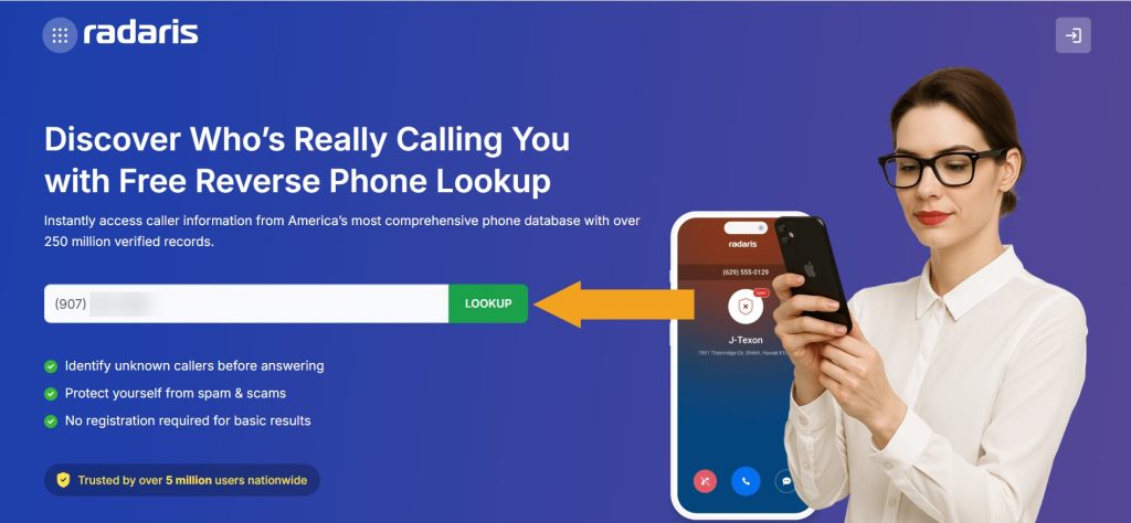 Phone lookup on Radaris