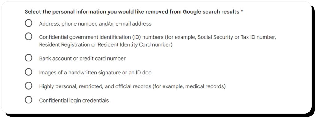 Select the personal information removed