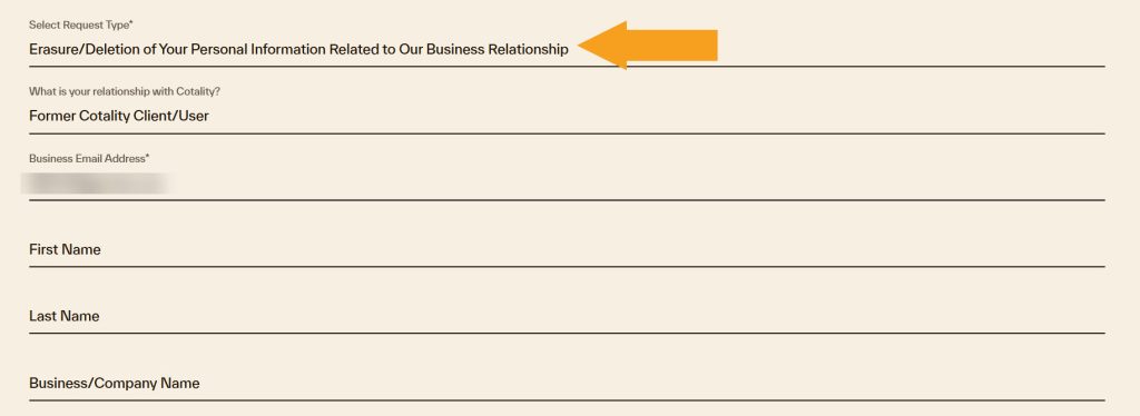 CoreLogic (Cotality) opt out form for B2B Data Subjects