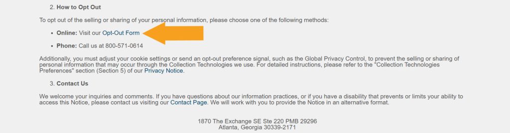 SmartBackgroundChecks.com opt-out options with the link to the opt-out form highlighted