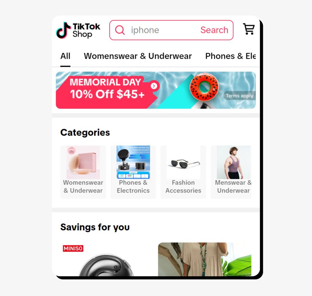TikTok Shop main page. TikTok Shop is reliable to order items from.