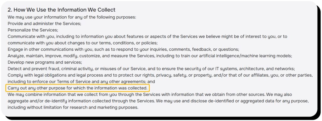 Character.AI Privacy Policy describing how they use user data. The Policy prompts the question "Is C.AI safe?" due to the lack of transparency