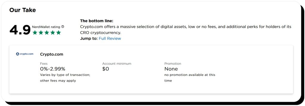 NerdWallet assessment of Crypto.com, confirming that Crypto.com is legit