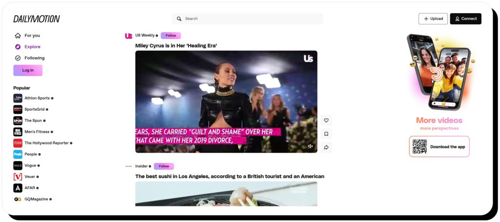 Dailymotion website main page. Dailymotion is legit for streaming and watching videos.