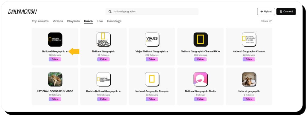 National Geographic channels on Dailymotion with a checkmark signaling legit ones. Dailymotion is safe when you stick to verified channels.