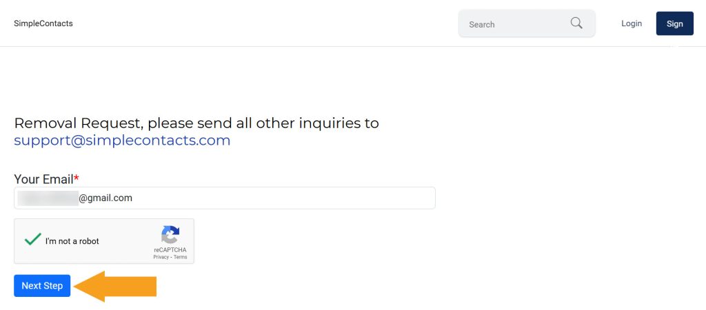 SimpleContacts.com opt-out email submission