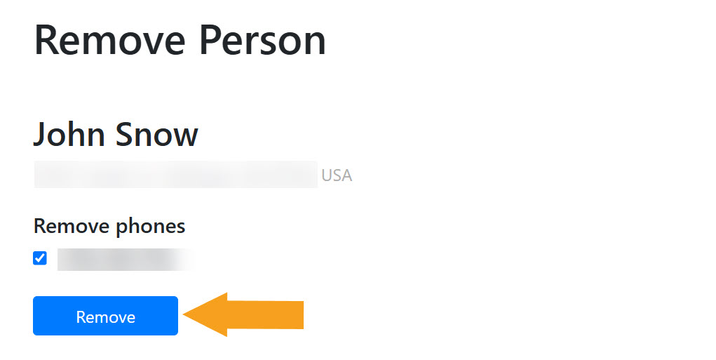 Selecting what personal data to remove from SimpleContacts.com