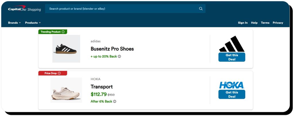 Capital One Shopping website main page: Capital One Shopping is a legitimate service