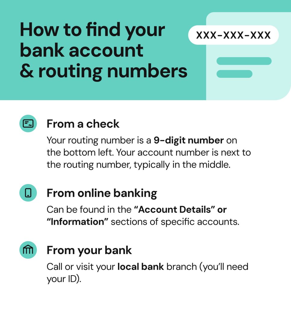 Onerep infographic demonstrates how to find your account and routing number.