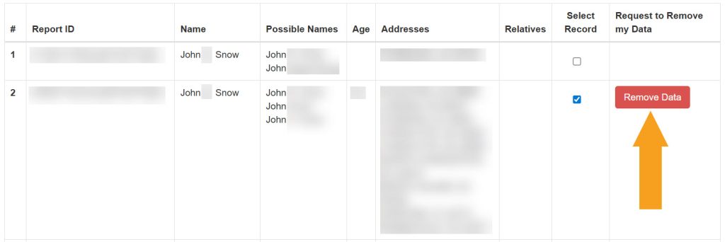 Clicking the "Remove Data" button on Alaska Court Records