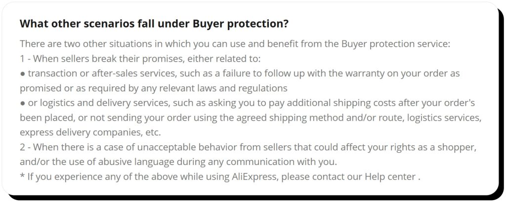 AliExpress explains what buyer protection covers. AliExpress is safe to use if you read the terms.