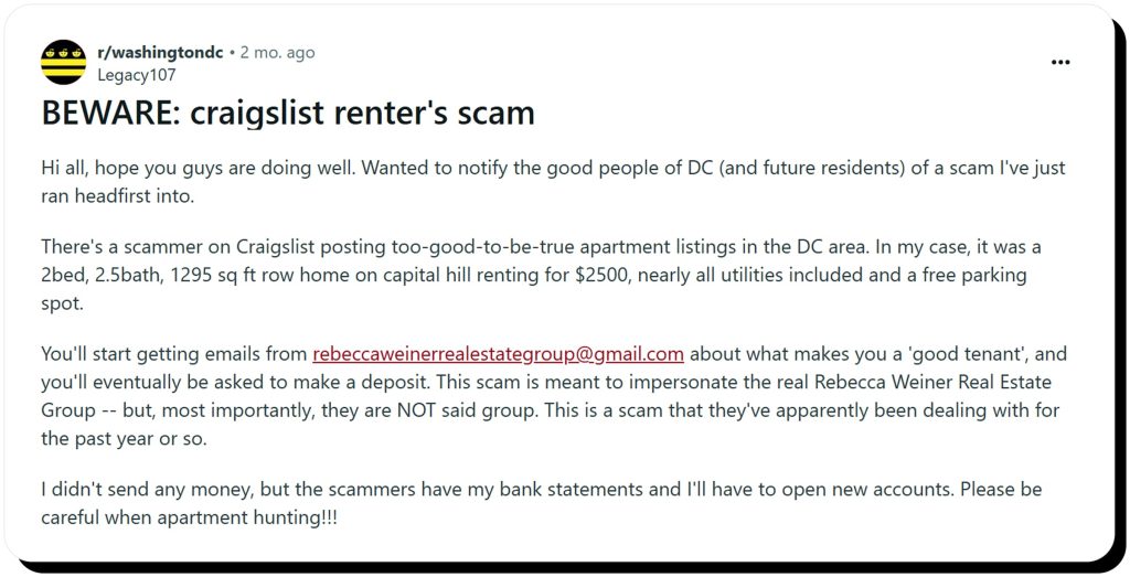 Craigslist renter's scam