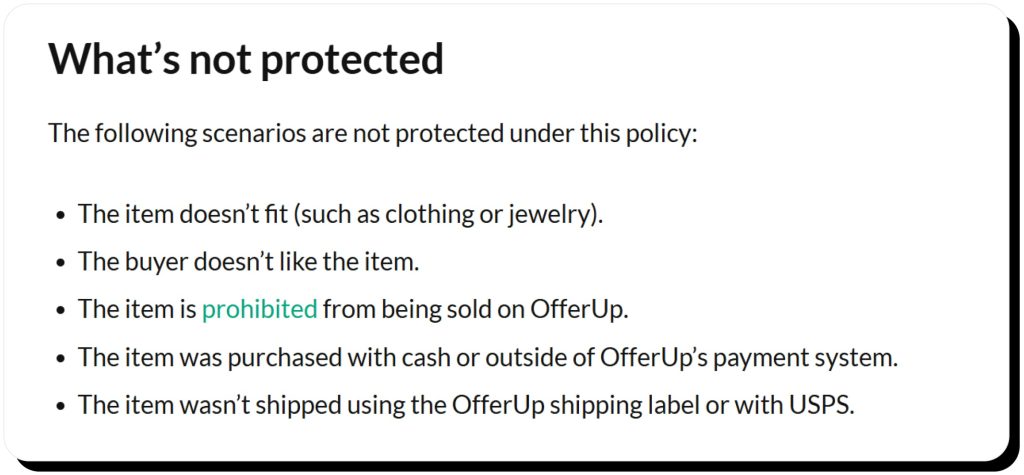 OfferUp explains what's not covered by OfferUp buyer protection