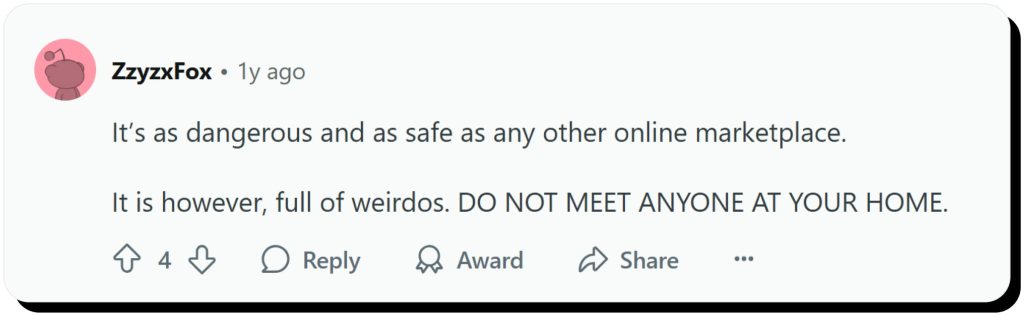 Reddit user states opinion that OfferUp is as safe as any other online marketplace