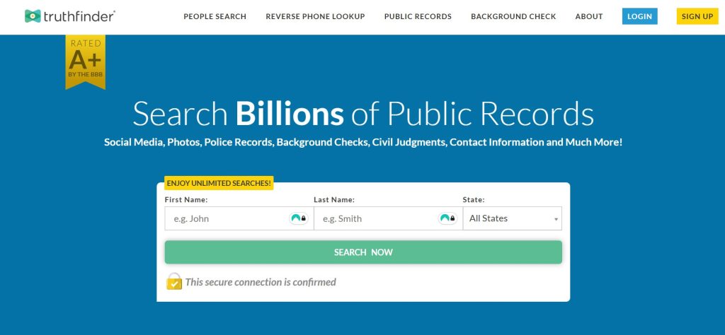 TruthFinder website home page