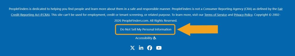 PeopleFinders footer with the Do Not Sell My Personal Information link highlighted