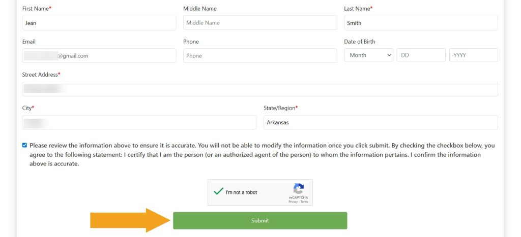 PeopleFinders opt-out form to submit personal information for record removal