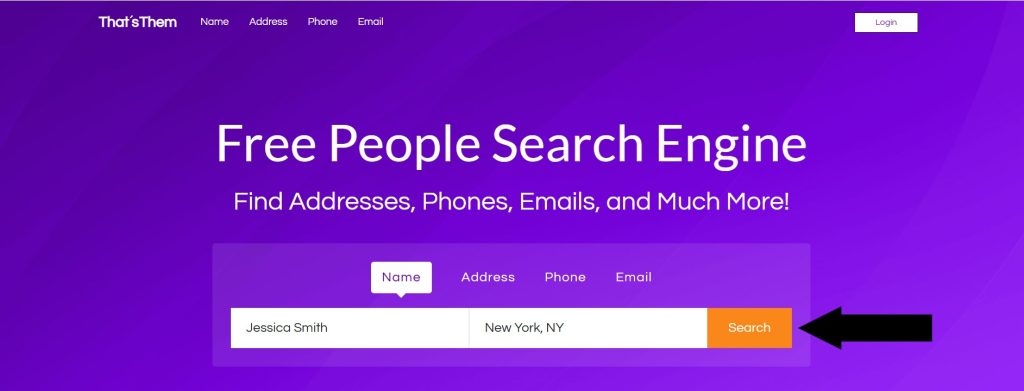 ThatsThem homepage with a name search initiated