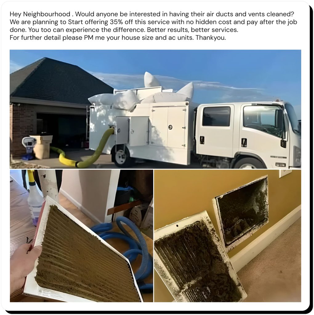 Duct cleaning scam: vague service description