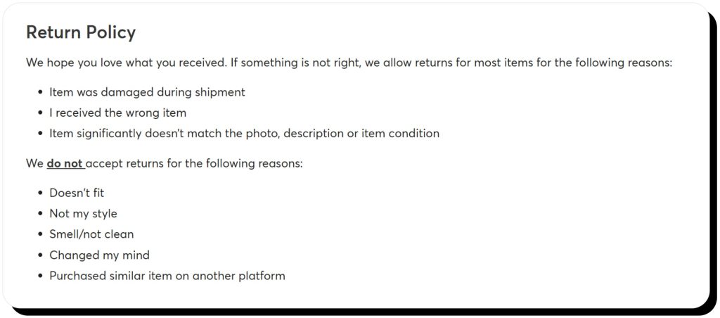 Mercari return policy describes what's accepted and not for return, making Mercari safe to buy from
