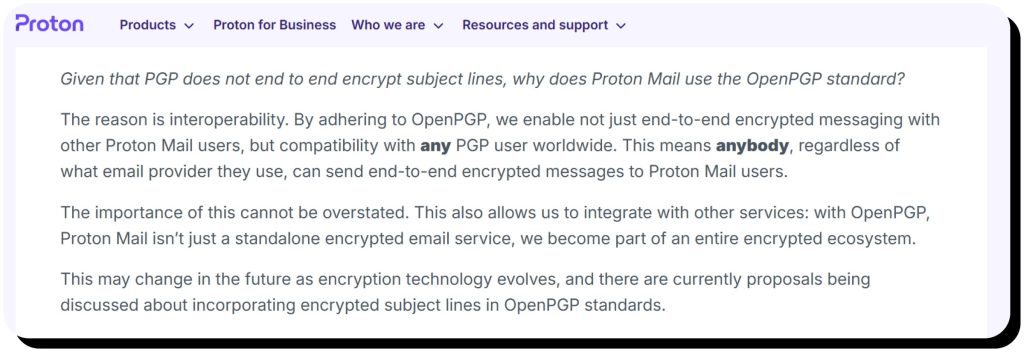 Proton Mail explains why they don't encrypt subject lines and why they use OpenPGP standard