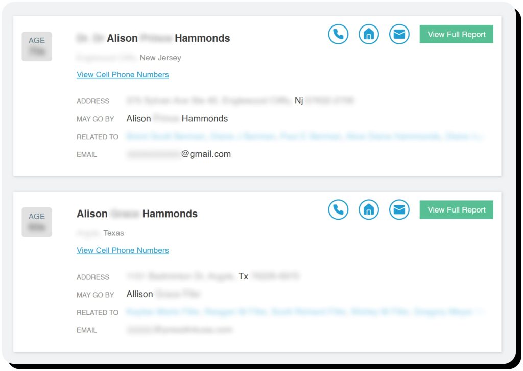 A free TruthFinder search reveals a person's name, age, address, and relatives