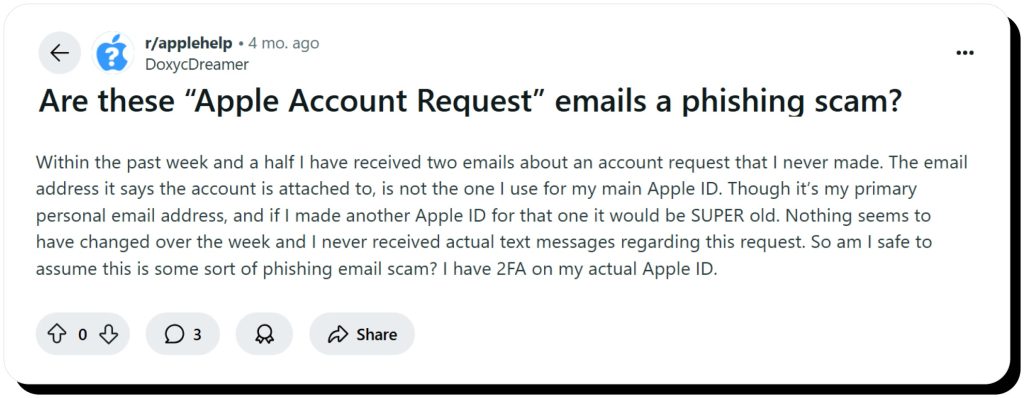 Reddit user asks if they have encountered an Apple email phishing scam. iCloud email is safe if you know how to spot phishing.