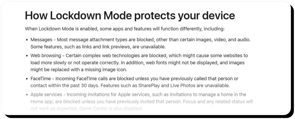 Apple describes how Lockdown Mode protects devices. iCloud is safe if you enable security features.
