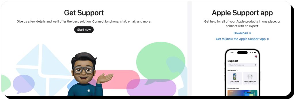 Apple support webpage
