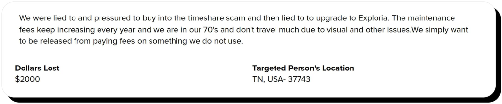 Timeshare scam example BBB