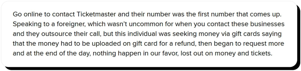 Fake Ticketmaster customer support