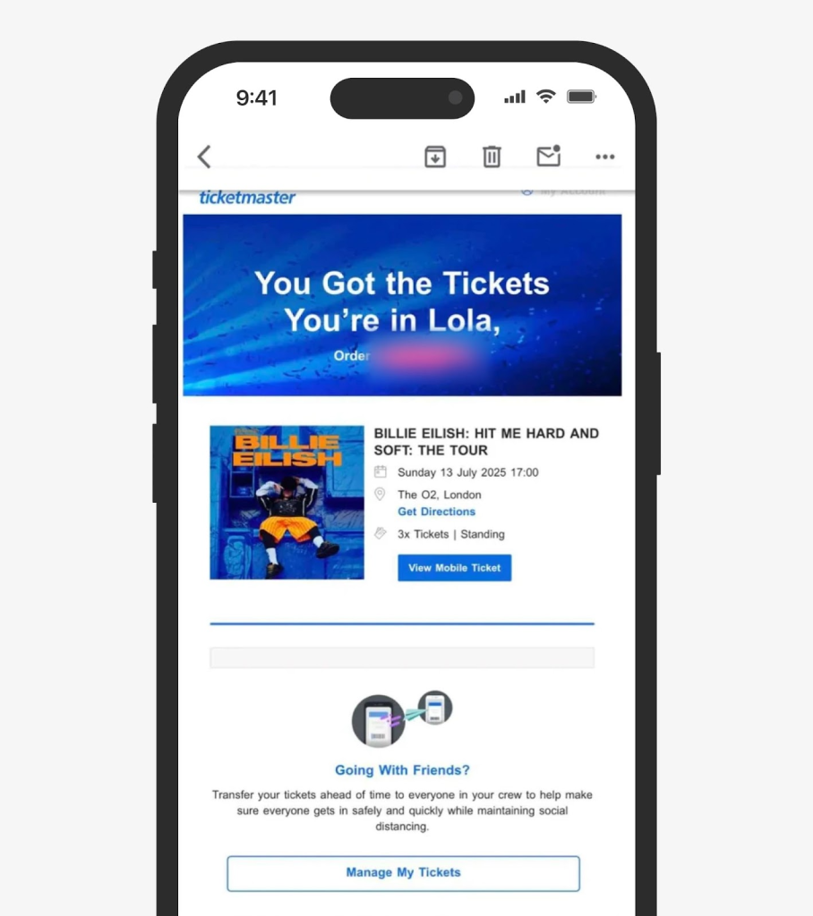 Fake Ticketmaster ticket transfers and screenshots