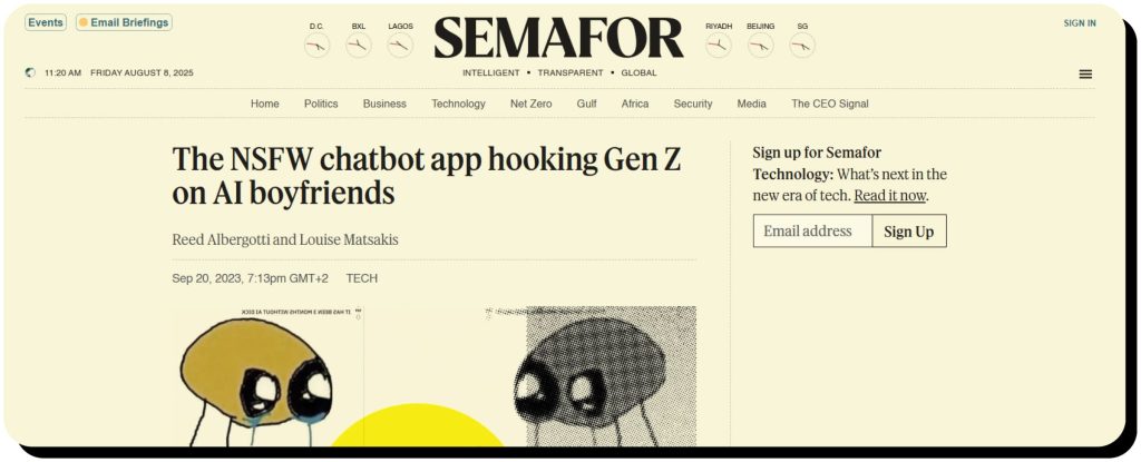 Semafor article claims Janitorai is popular with Gen Z. Janitorai rules forbid using the platform if you're underage.