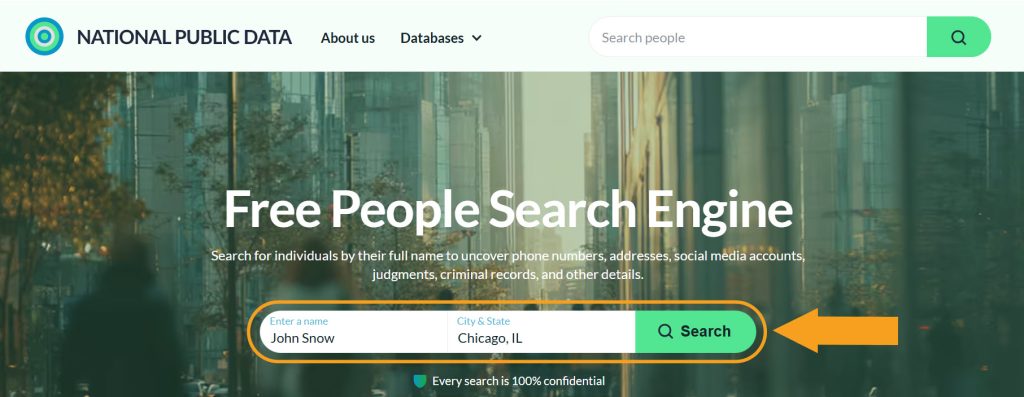 NationalPublicData.com website with people search initiated