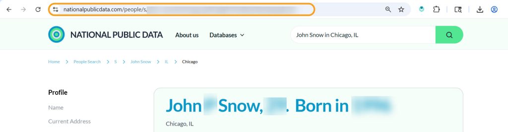 Copying a record URL on NationalPublicData.com