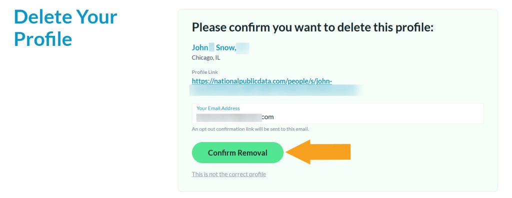 NationalPublicData.com opt-out form with email submission