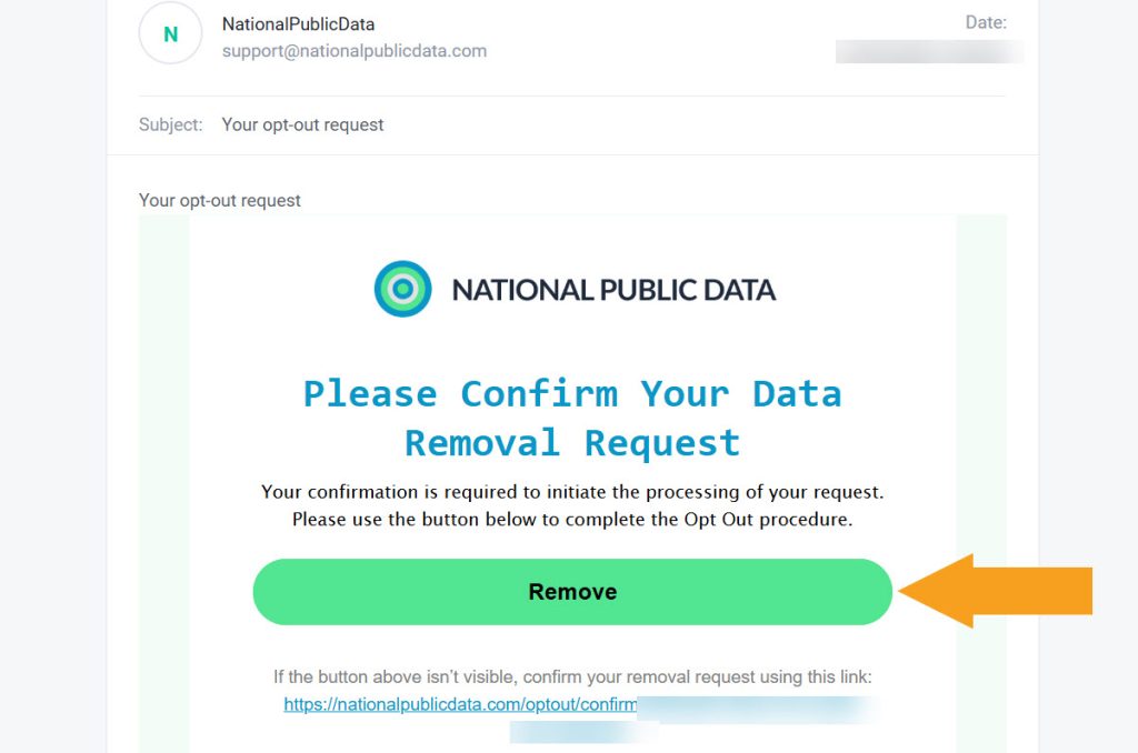 NationalPublicData.com email to confirm removal