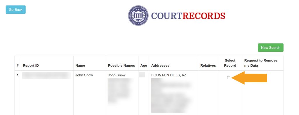 Selecting which record to remove from Arizona Court Records