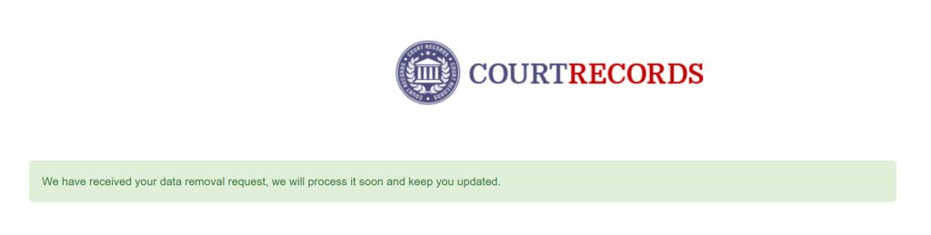 On-screen opt-out confirmation for Arizona Court Records