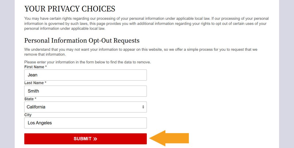 Looking up a person to opt out of California Court Records