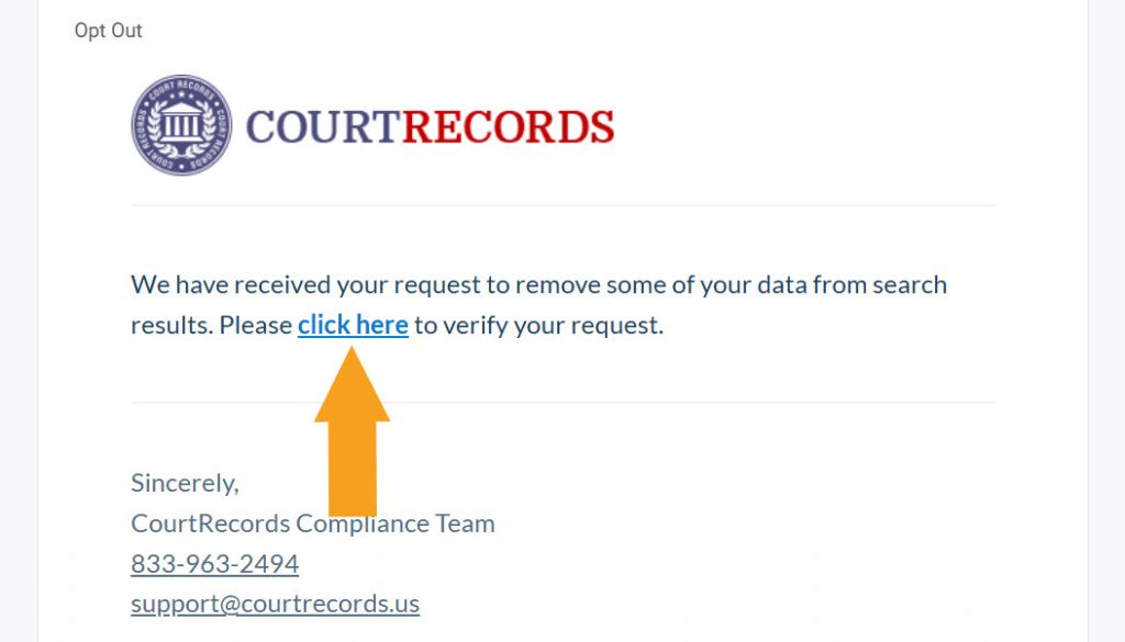 Clicking verification link to opt out of California Court Records