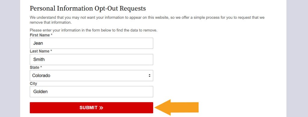 Looking up Jean Smith to opt out of Colorado Court Records