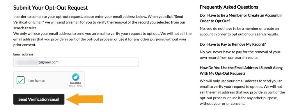 PeopleLooker opt-out email submission