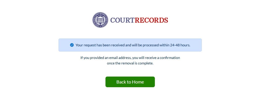 HawaiiCourtRecords.us opt-out on-screen confirmation