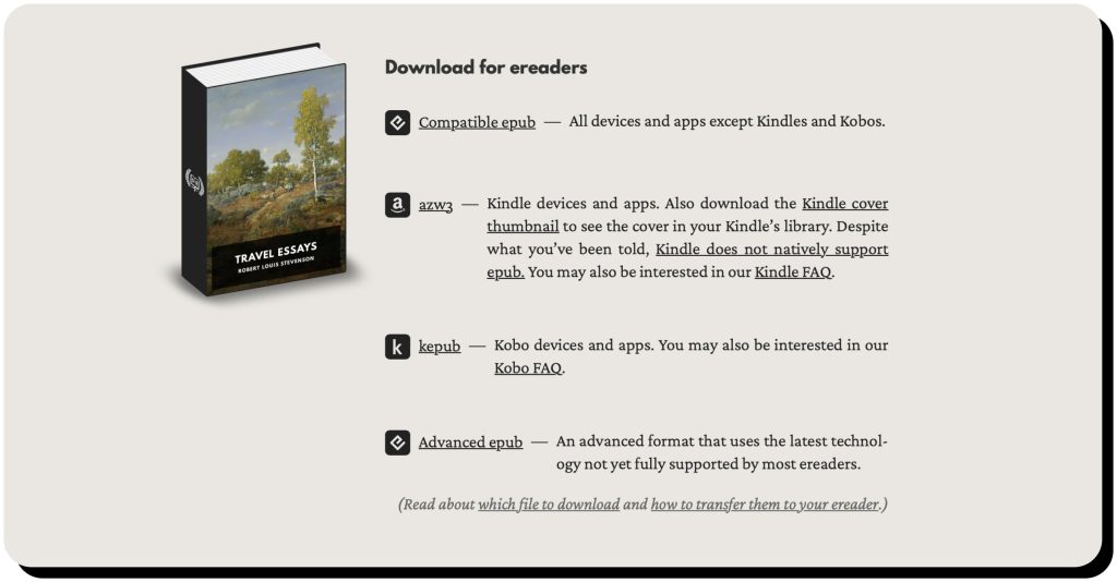Downloading a book on Standard Ebooks with multiple formats available.  