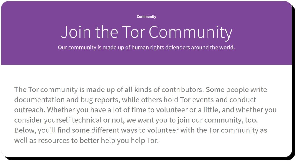 The Tor site encourages to join its community. Tor is legit and legal.