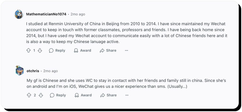 Reddit users share why they use WeChat